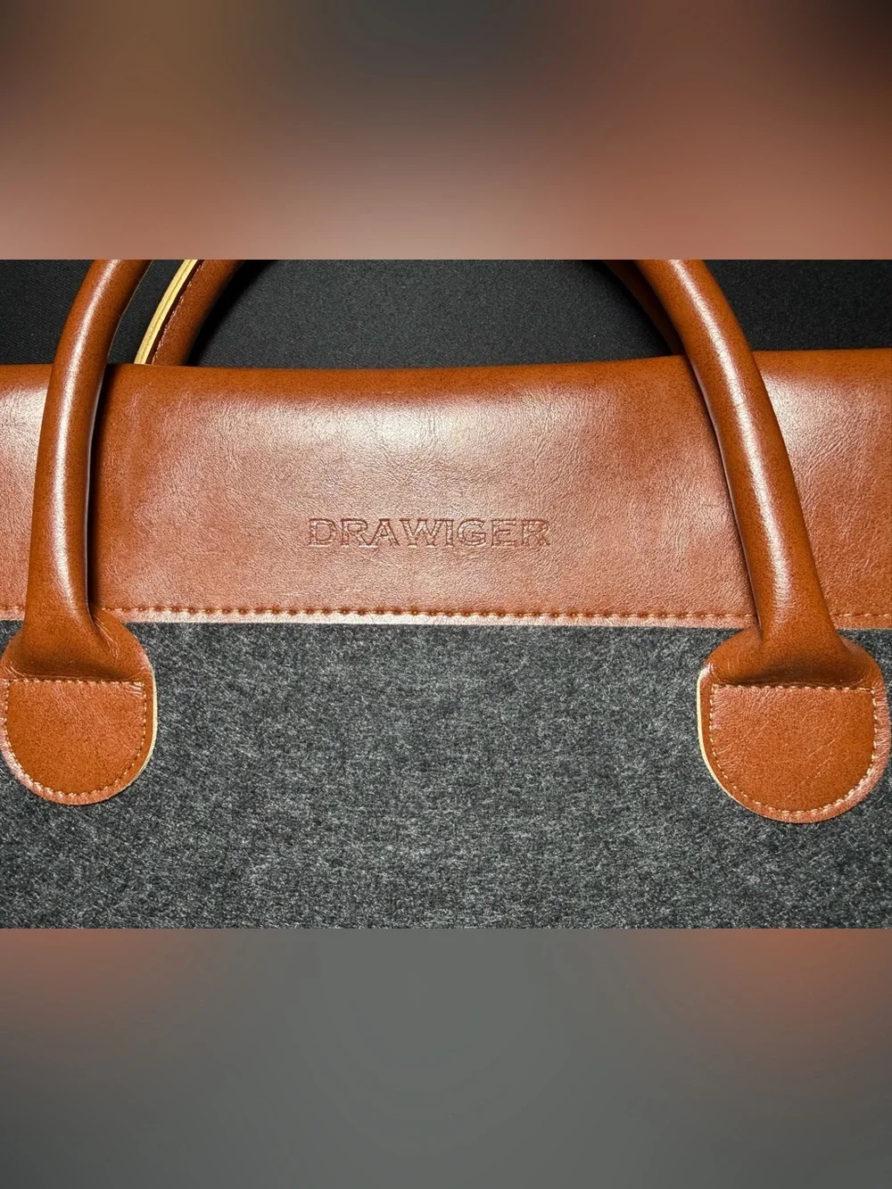 NWOT Drawiger Wool Leather Laptop Sleeve Briefcase 15” MacBook Gray